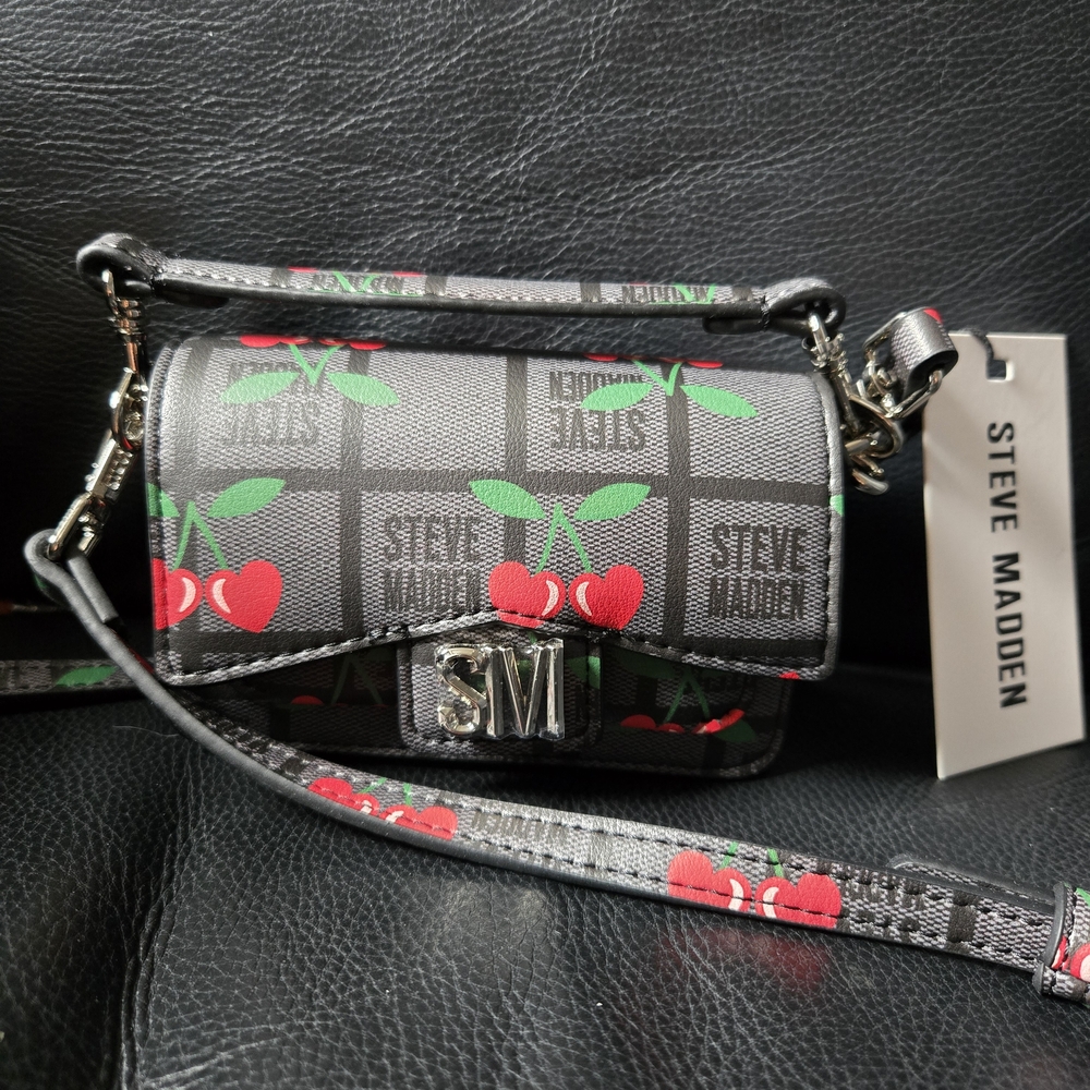 Steve Madden Black Cherry Print Mini Crossbody Bag